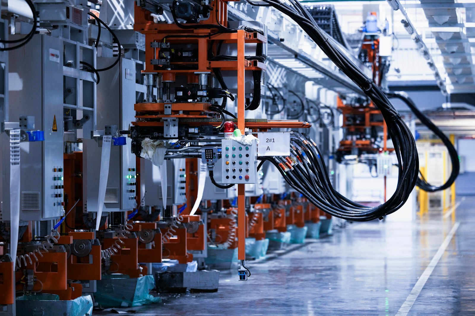 Modern industrial production line with electrical equipment